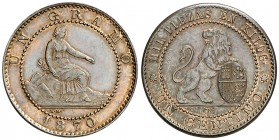1870. Gobierno Provisional. Barcelona. OM. 1 céntimo. (AC. 3). 1,04 g. Bella. Pátina. Encapsulada. Ex Áureo & Calicó 29/10/2014, nº 1654. S/C-.