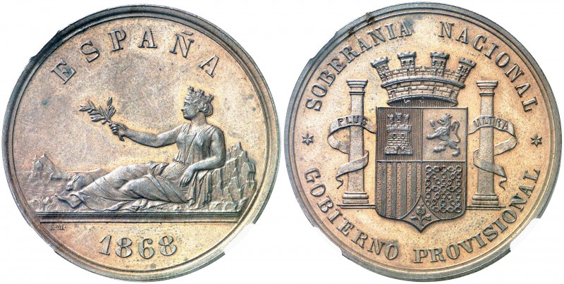 1868. Gobierno Provisional. Madrid. Medalla que sirvió de prueba para el "duro" ...