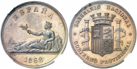 1868. Gobierno Provisional. Madrid. Medalla que sirvió de prueba para el "duro" de 1869. (AC. 35) (V.Q. 14374). Ø36 mm. Cobre. Grabador: L. M. (Luis M...