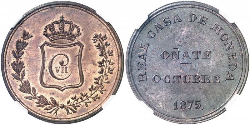 1875. Carlos VII, Pretendiente. Oñate. 5 pesetas. (AC. 20). Mínimas rayitas. Bel...