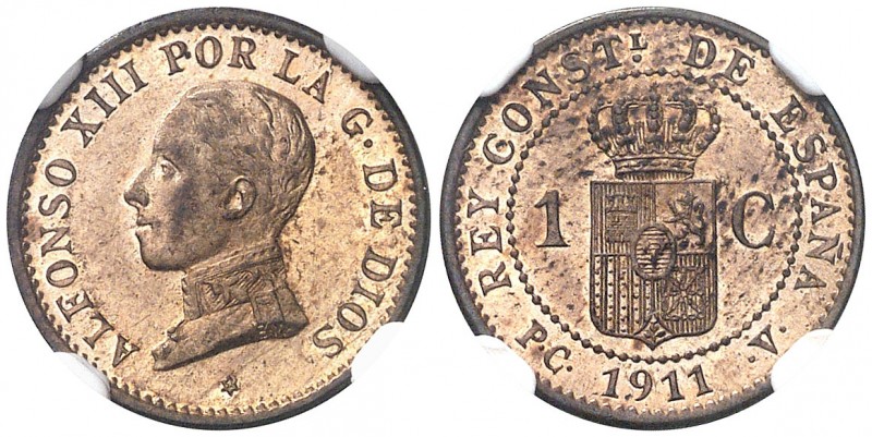 1911*1. Alfonso XIII. PCV. 1 céntimo. (AC. 3). Bella. Brillo original. En cápsul...