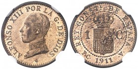 1911*1. Alfonso XIII. PCV. 1 céntimo. (AC. 3). Bella. Brillo original. En cápsula de la NGC como MS64 RB, nº 2784970-009. S/C.