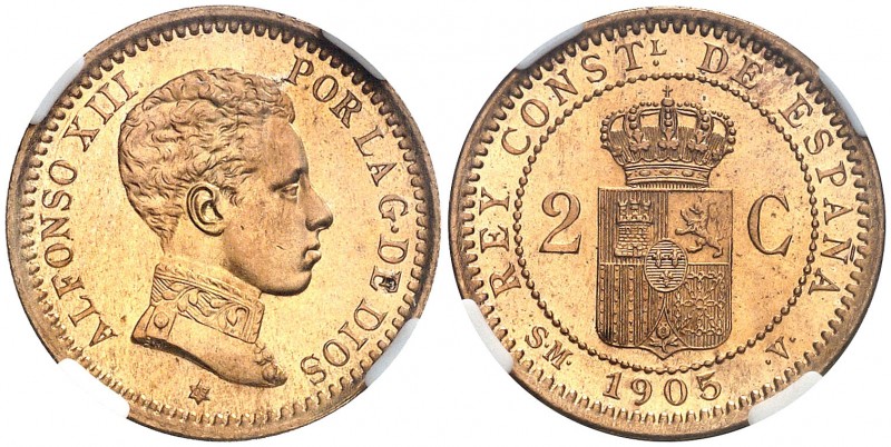 1905*05. Alfonso XIII. SMV. 2 céntimos. (AC. 11). Anverso calcado en reverso. En...