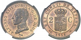 1911*11. Alfonso XIII. PCV. 2 céntimos. (AC. 13). Bella. Brillo original. Encapsulada. S/C.
