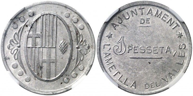 L'Ametlla del Vallès. 1 peseta. (AC. 5). Bella. Brillo original. En cápsula de l...