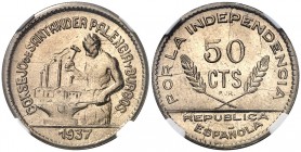 1937. Santander, Palencia y Burgos. PJR. 50 céntimos. (AC. 34). En cápsula de la NGC como MS65, nº 2795498-020. S/C.