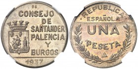 1937. Santander, Palencia y Burgos. 1 peseta. (AC. 35). En cápsula de la NGC como MS63, nº 2635433-012. S/C-.