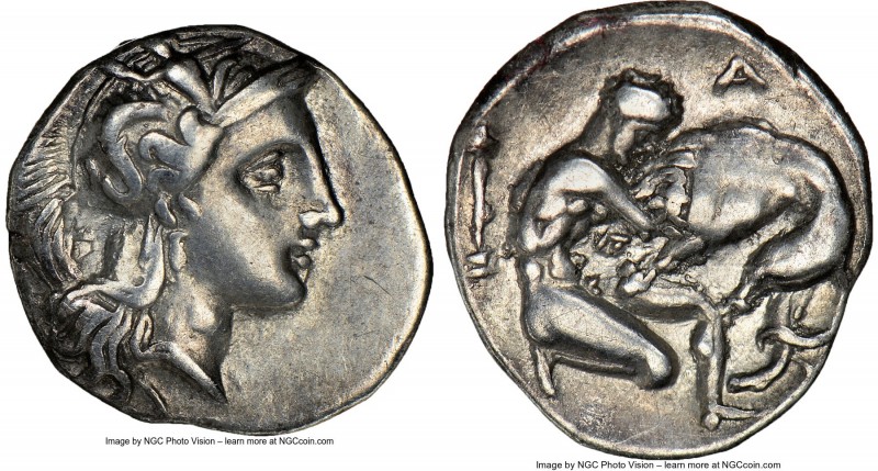 CALABRIA. Tarentum. Ca. 380-280 BC. AR diobol (12mm, 2h). NGC Choice VF, brushed...