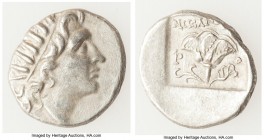 CARIAN ISLANDS. Rhodes. Ca. 88-84 BC. AR drachm (15mm, 2.45 gm, 1h). Choice VF. Plinthophoric standard, Nicagoras, magistrate. Radiate head of Helios ...