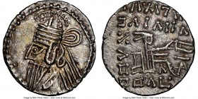 PARTHIAN KINGDOM. Osroes II (ca. AD 190-208). AR drachm (18mm, 12h). NGC AU. Ecbatana, ca. AD 190. Diademed and draped bust left, with long pointy bea...