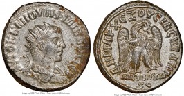 SYRIA. Antioch. Philip II, as Caesar (AD 247-249). BI tetradrachm (26mm, 1h). NGC Choice AU. AD 248. MAP IOYΛI ΦIΛIΠΠOC KЄCAP, radiate, draped bust of...