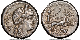C. Allius Bala (ca. 92 BC). AR denarius (17mm, 3h). NGC Choice XF. Rome. BALA, diademed head of Diana right, wearing necklace of beads / C•ALLI, Diana...