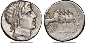 C. Gargilius, Ogulnius, and M. Vergilius (ca. 86 BC). AR denarius (17mm, 3h). NGC XF. Rome. Laureate head of Apollo right; thunderbolt below / Jupiter...