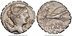Ti. Claudius Ti.f. Ap.n. Nero (ca. 79 BC). AR denarius serratus (18mm, 6h). NGC Choice XF. Rome. Diademed, draped bust of Diana right, bow and quiver ...