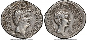 Marc Antony and Octavian, as Imperators and Triumvirs (43-33 BC). AR denarius (20mm, 3.78 gm, 1h). NGC Choice VF 5/5 - 3/5, bankers marks. Ephesus, 41...
