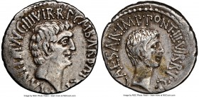 Marc Antony and Octavian, as Imperators and Triumvirs (43-33 BC). AR denarius (19mm, 3.68 gm, 12h). NGC Choice VF 4/5 - 4/5. Ephesus, 41 BC, M. Barbat...
