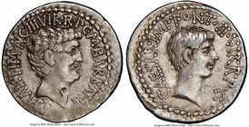 Marc Antony and Octavian, as Imperators and Triumvirs (43-33 BC). AR denarius (20mm, 3.91 gm, 11h). NGC Choice VF 4/5 - 3/5, bankers marks. Ephesus, 4...