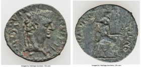 Tiberius (AD 14-37). AE limes denarius (18mm, 2.18 gm, 6h). XF. Ancient contemporary imitation of Lugdunum, ca. AD 15-18. TI CAESAR DIVI-AVG F AVGVSTV...
