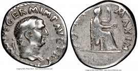 Vitellius (July-December AD 69). AR denarius (19mm, 7h). NGC Fine. Rome. A VITELLIVS GERM IMP AVG TR P, laureate head of Vitellius right/ PONT-MAXIM, ...