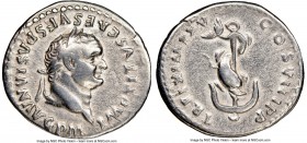 Titus (AD 79-81). AR denarius (19mm, 12h). NGC VF. Rome, AD 80. IMP TITVS CAES VESPASIAN AVG P M, laureate head of Titus right / TR P IX IMP XV COS VI...