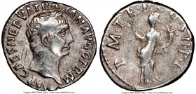 Trajan (AD 98-117). AR denarius (18mm, 7h). NGC Choice Fine. Rome, AD 100. IMP CAES NERVA TRA_IAN AVG GERM, laureate head of Trajan right / P M TR P C...