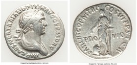 Trajan (AD 98-117). AR denarius (19mm, 3.12 gm, 6h). Choice Fine. Rome, AD 114-117. IMP CAES NER TRAIAN OPTIM AVG GERM DAC, laureate, draped bust of T...