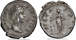 Diva Faustina Senior (AD 138-140/1). AR denarius (19mm, 7h). NGC XF. Rome, AD 141-161. DIVA AVG-FAVSTINA, draped bust of Diva Faustina Senior right, s...