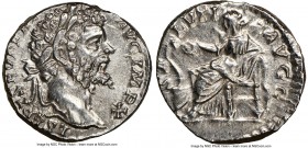 Septimius Severus (AD 193-211). AR denarius (17mm, 11h). NGC AU. Laodicea ad Mare, AD 198. L SEP SEV PERT-AVG P M IMP X, laureate head of Septimius Se...
