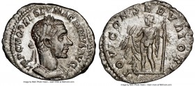Macrinus (AD 217-218). AR denarius (20mm, 1h). NGC Choice XF. Rome. IMP C M OPEL SEV MACRINVS AVG, laureate, cuirassed bust of Macrinus right, seen fr...