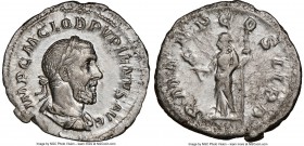 Pupienus (April-July AD 238). AR denarius (20mm, 3.02 gm, 11h). NGC AU 4/5 - 3/5. Rome. IMP C M CLOD PVPIENVS AVG, laureate, draped and cuirassed bust...