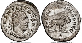 Philip I (AD 244-249). AR antoninianus (23mm, 4.07 gm, 6h). NGC MS 5/5 - 3/5. Rome, 1st officina, AD 247-248. IMP PHILIPPVS AVG, radiate, draped, and ...