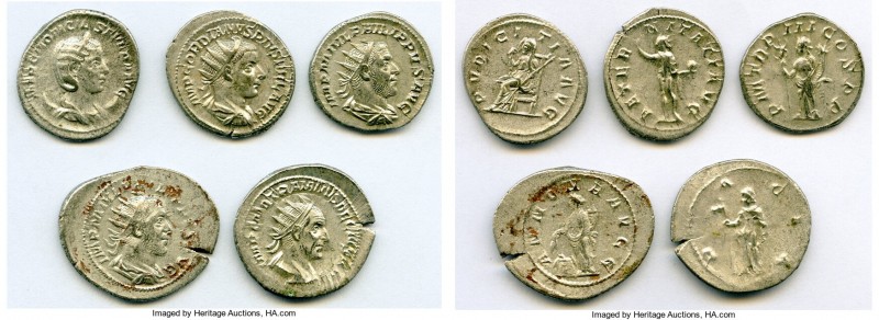 ANCIENT LOTS. Roman Imperial. AD 238-251. Lot of five (5) AR antoniniani. Choice...