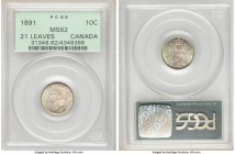 Victoria "21 Leaves" 10 Cents 1891 MS62 PCGS, London mint, KM3. 21 Leaves variety. Pastel rose, gold and icy seafoam toning. 

HID09801242017

© 2...