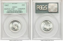 George VI "Maple Leaf" 25 Cents 1947 MS64 PCGS, Royal Canadian mint, KM35. Maple leaf variety. 

HID09801242017

© 2020 Heritage Auctions | All Ri...
