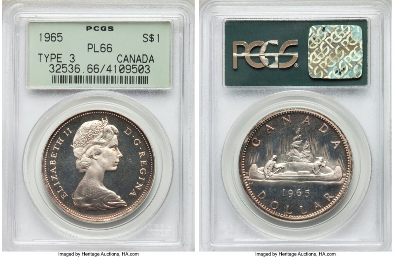 Elizabeth II Prooflike "Large Beads - Blunt 5" Dollar 1965 PL66 PCGS, Royal Cana...