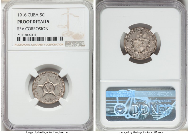 Republic Proof 5 Centavos 1916 Details (Reverse Corrosion) NGC, KM11.1.

HID09...