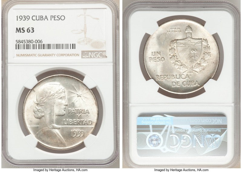 Republic "ABC" Peso 1939 MS63 NGC, Philadelphia mint, KM22. Last year of type. ...