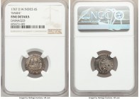 Danish Colony. Christian VII 6 Skilling 1767 Fine Details (Damaged) NGC, KM11, Jones-337. Danske variety. Comes with collectors detailed tag. 

HID0...
