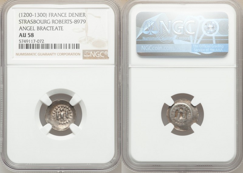 Strasbourg Denier (Angel Bracteate) ND (1200-1300) AU58 NGC, Rob-8979. 

HID09...