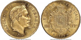 Napoleon III 100 Francs 1862-A MS61+ NGC, Paris mint, KM802.1, Fr-551, Gad-1136. Cartwheel luster, conservatively graded. AGW 0.9334 oz. 

HID098012...