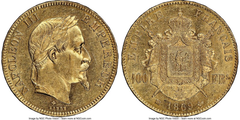 Napoleon III gold 100 Francs 1869-BB MS61 NGC, Strasbourg mint, KM802.2, Fr-551,...