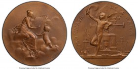 Republic bronze Specimen "Monnaies de Paris" Medal 1900 SP65 PCGS, By Daniel-Dupuis. 51mm. Female seated right on cloud inscribing book 1900, nude chi...