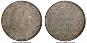 George III Bank Token of 1 Shilling 6 Pence (18 Pence) 1813 MS65 PCGS, Soho mint, KM-Tn3, S-3772. Reflective surfaces beneath yellow-gray tone. 

HI...