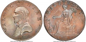 Warwickshire. County copper 1/2 Penny Token 1791 MS64 Brown NGC, D&H-46. Edge Plain. Bust of Shakespeare left / Female seated left with cornucopia. 
...