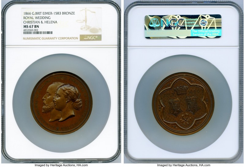 Victoria bronze "Marriage of Helena & Christian" Medal 1866 MS67 Brown NGC, BHM-...