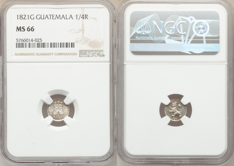 Ferdinand VII 1/4 Real 1821-G MS66 NGC, Nueva Guatemala mint, KM72.

HID098012...