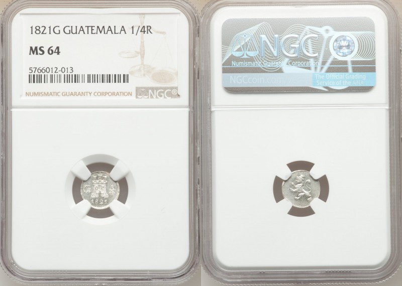 Ferdinand VII 1/4 Real 1821-G MS64 NGC, Nueva Guatemala mint, KM72.

HID098012...