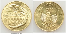 Republic gold "Komodo Dragon" 100000 Rupiah 1974 UNC, Royal mint, KM41, Fr-6. Mintage: 5,333. 33.7mm. 33.42gm. 

HID09801242017

© 2020 Heritage A...