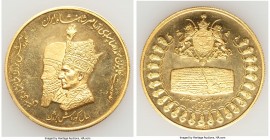 Mohammad Reza Pahlavi gold Proof "2500 Years of Persian Empire" Medal SH 1350 (1970), 38.5mm. 24.50gm. Bust of Muhammad Reza Pahlavi and King Cyrus co...