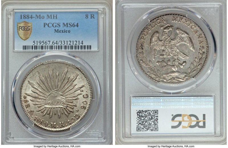 Republic 8 Reales 1884 Mo-MH MS64 PCGS, Mexico City mint, KM377.1, DP-Mo69. Ligh...